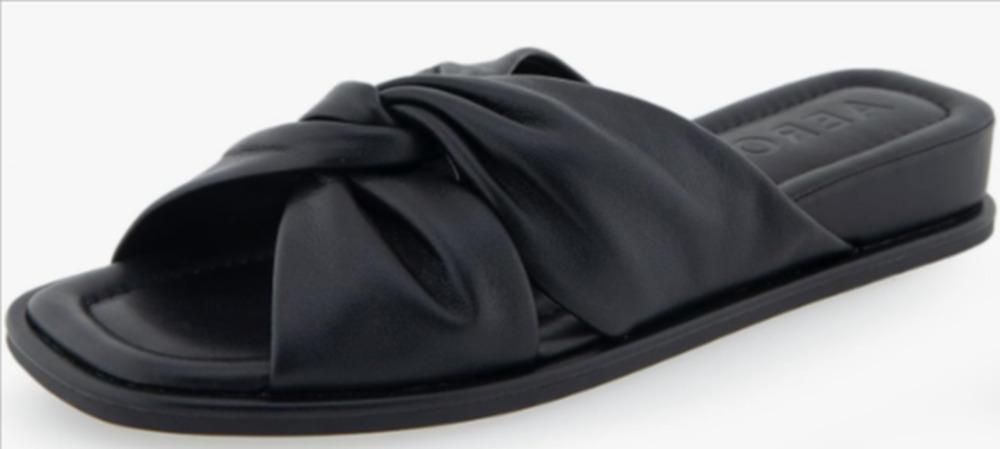 Aerosoles Brady Women's Black Leather Knot Slide Sandals Open Square Toe Size 7